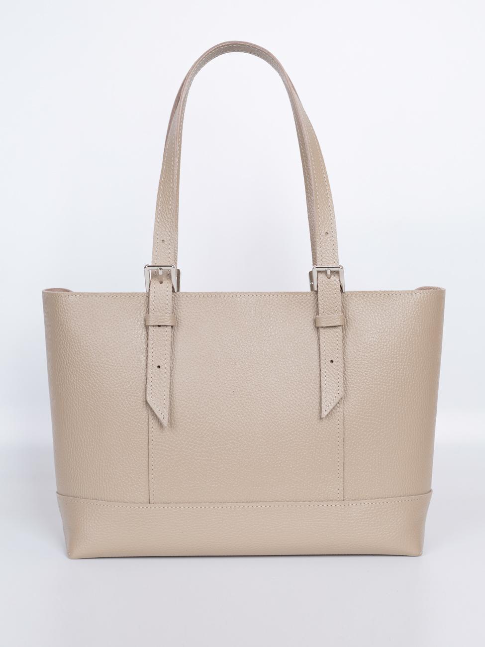 Женская кожаная сумка-шоппер бежевая A032 beige grain
