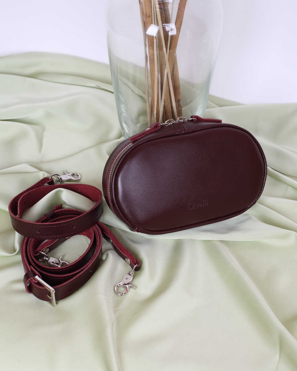 Женская поясная сумка из натуральной кожи бордовая A030 burgundy mini