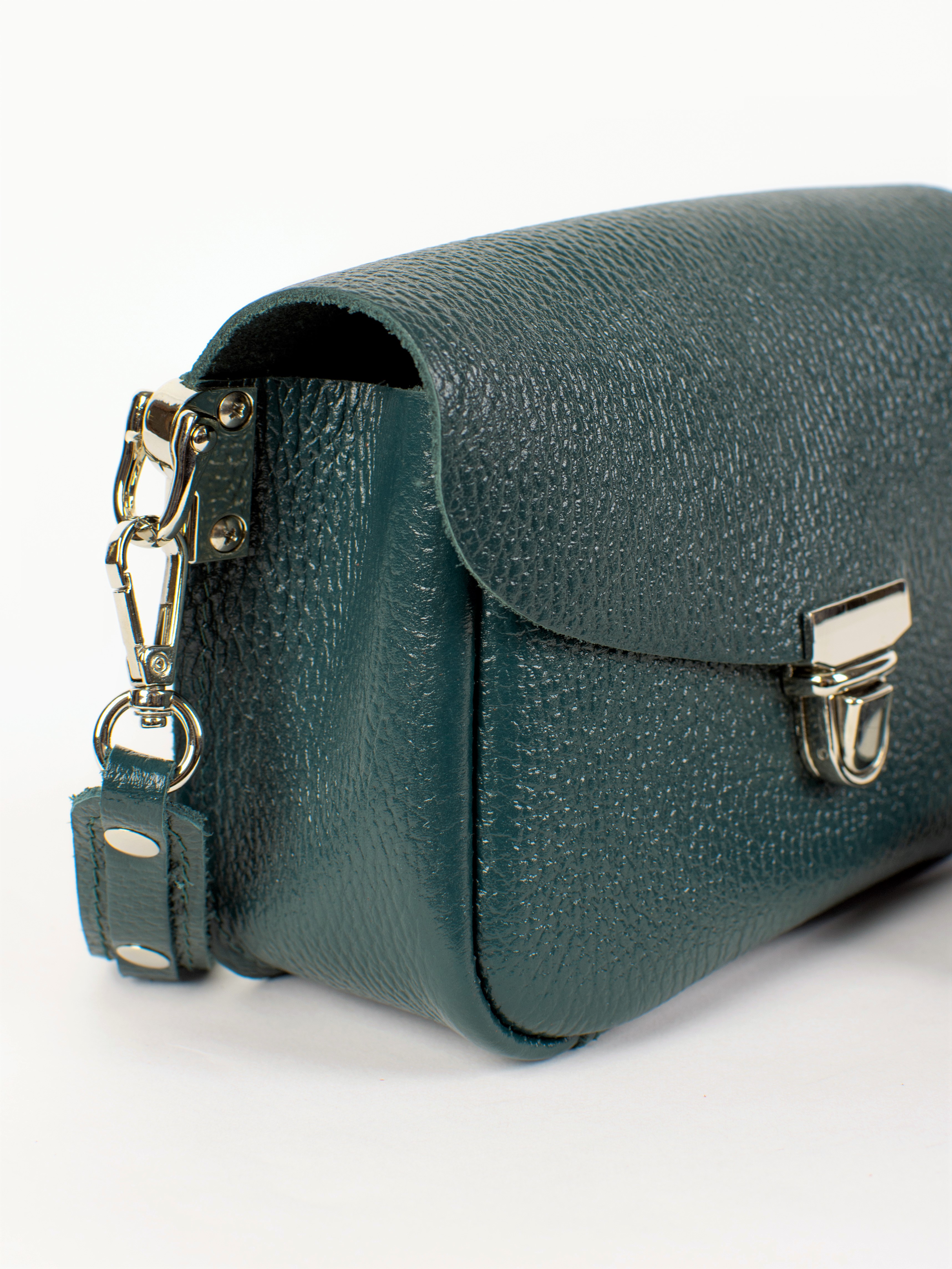 Женская поясная сумка из натуральной кожи изумрудная A001 emerald mini grain