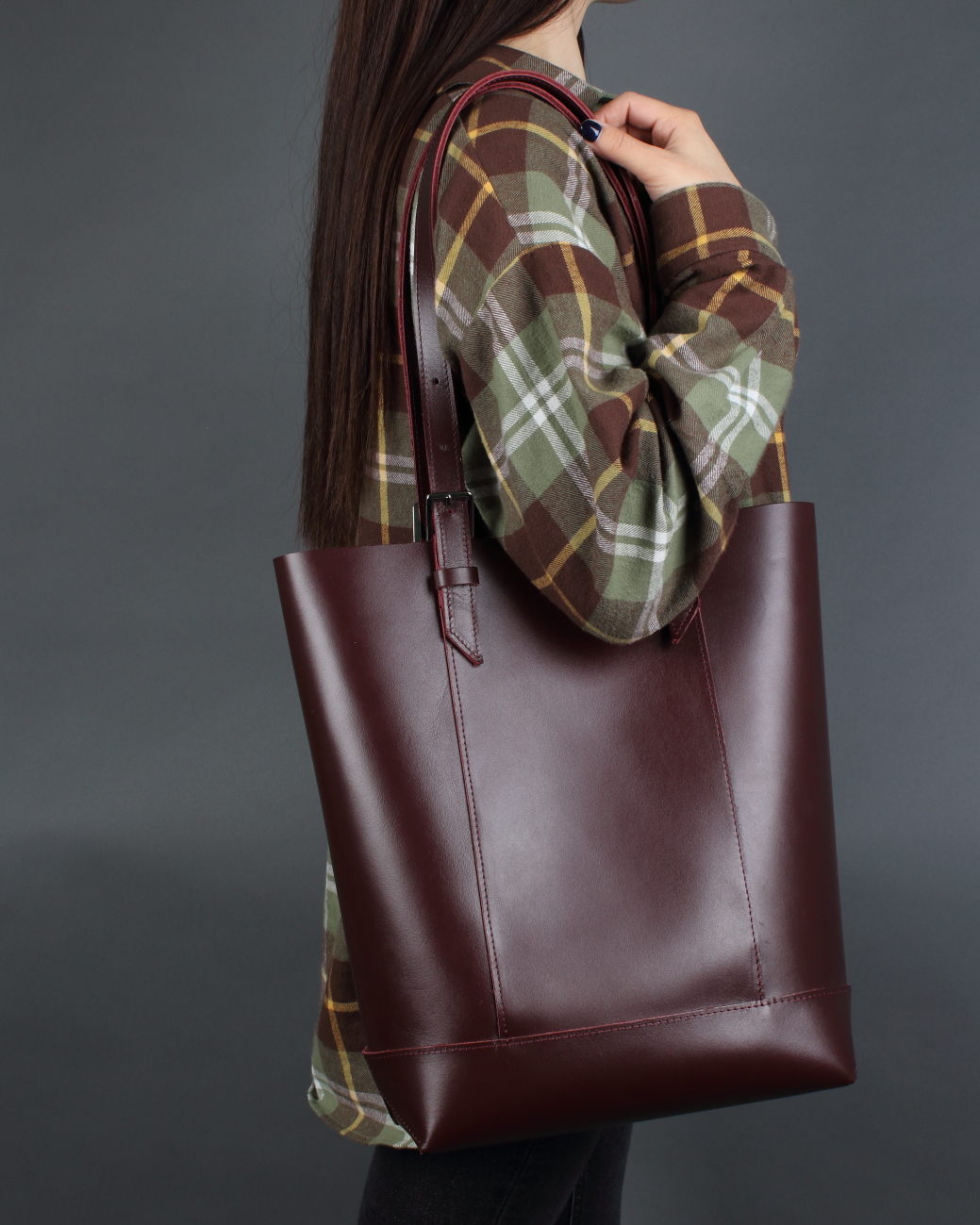 Женская сумка-шоппер из натуральной кожи бордовая A014 burgundy