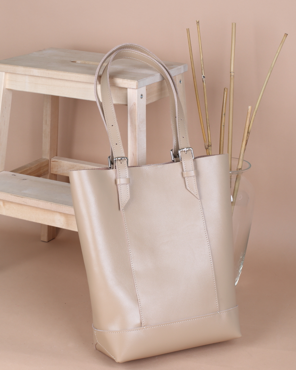 Женская сумка-шоппер из натуральной кожи бежевый A014 beige
