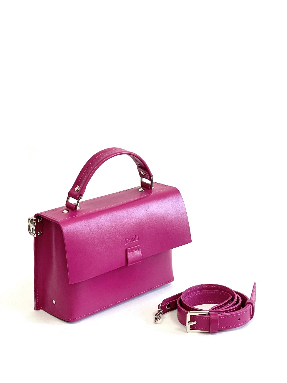 Женская кожаная сумка с ручкой розовая A037 fuchsia
