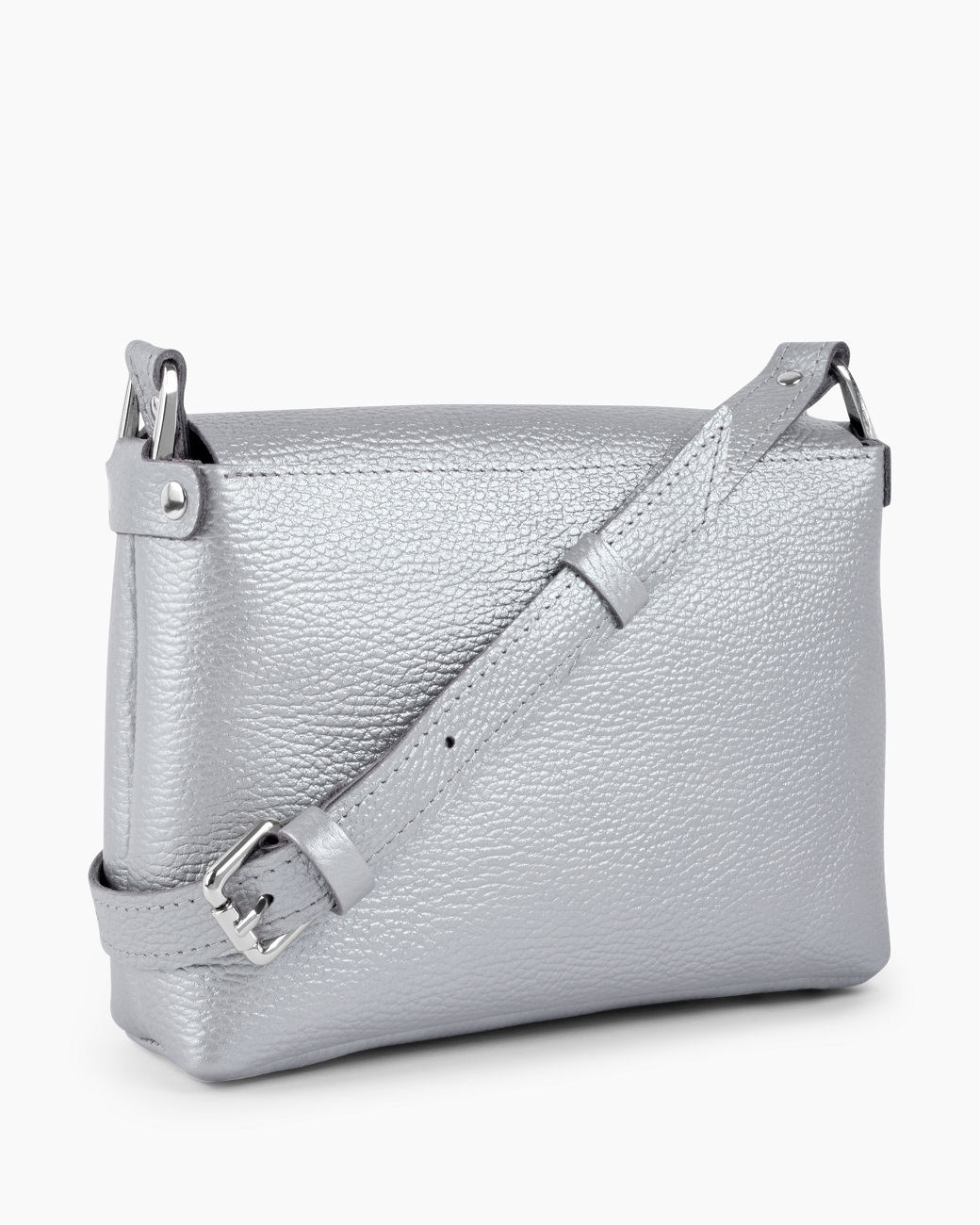 Женская сумка через плечо из натуральной кожи серебряная A002 silver grain