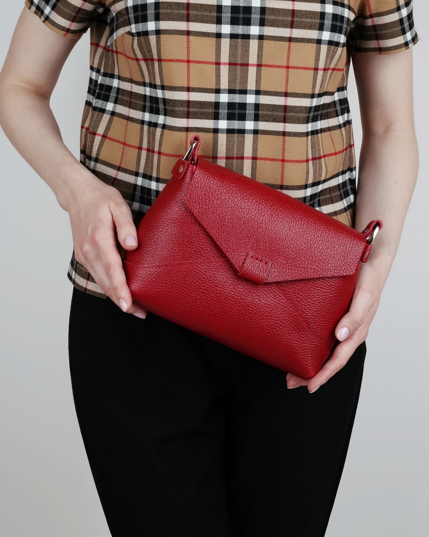 Женская сумка через плечо из натуральной кожи красная A003 ruby grain