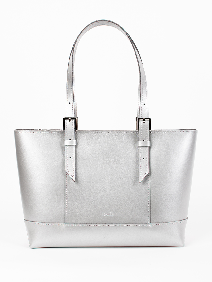 Женская кожаная сумка-шоппер серебристая A032 silver