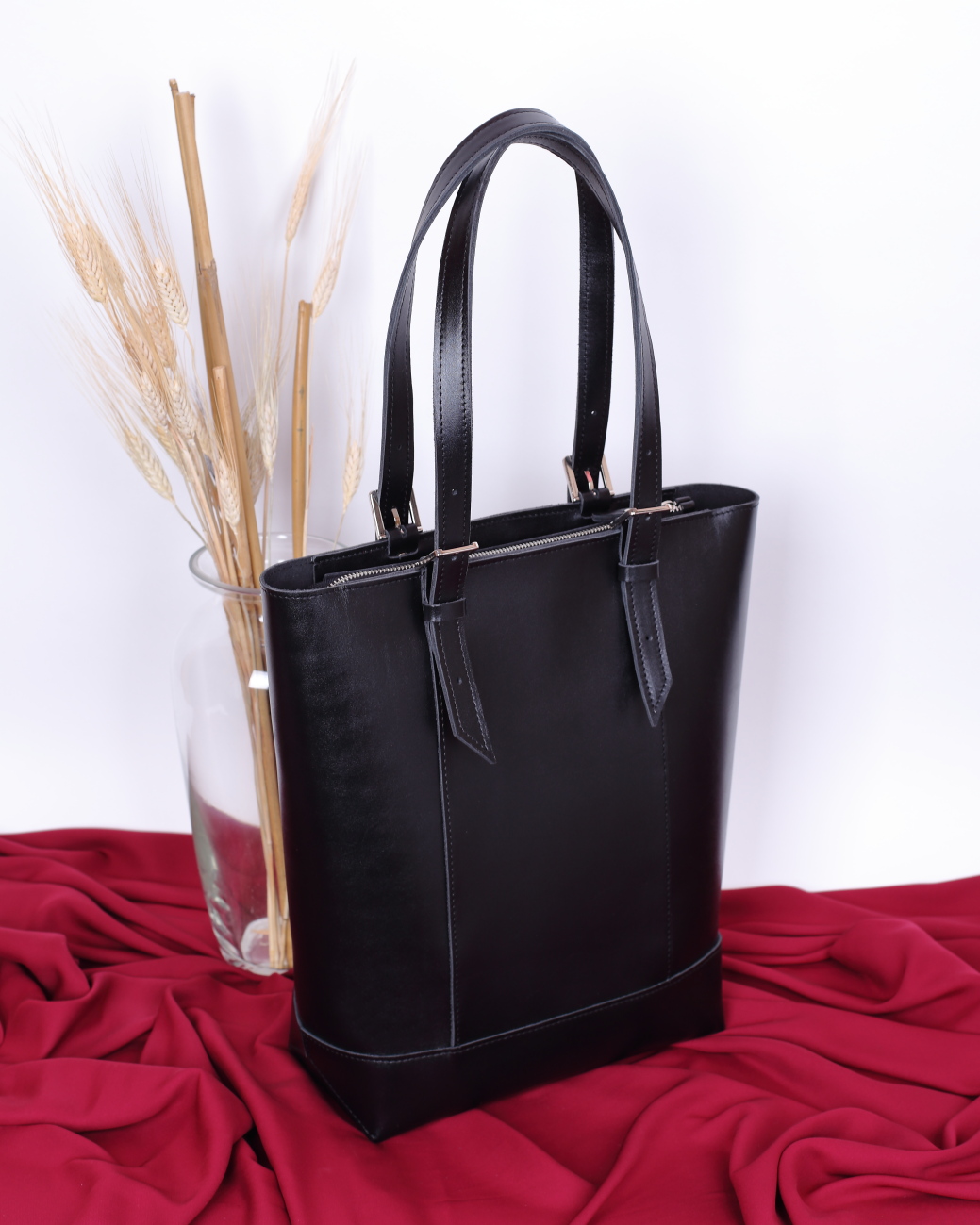 Женская кожаная сумка-шоппер черная A0141 ZIPPER