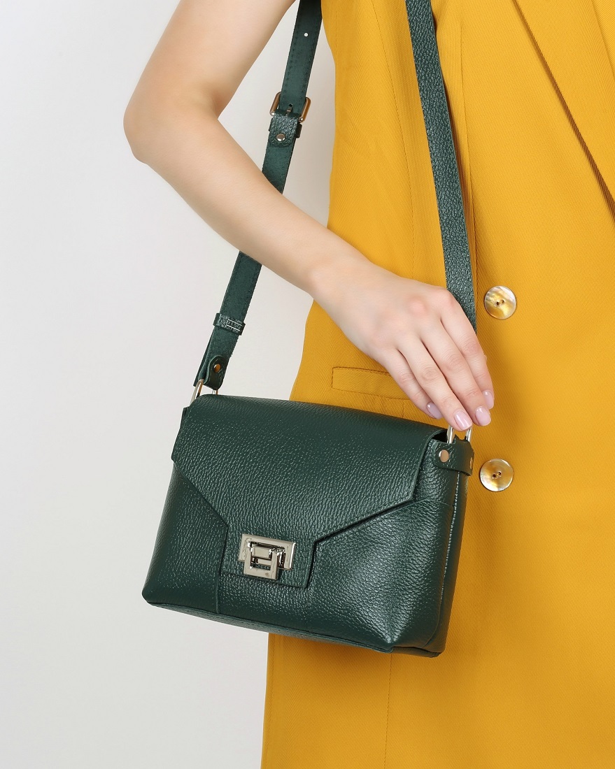 Женская сумка через плечо из натуральной кожи изумрудная A011 emerald grain