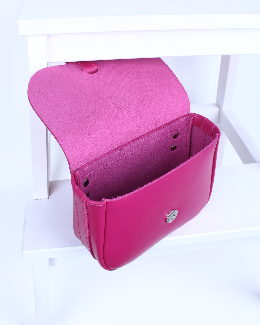 Женская поясная сумка из натуральной кожи розовая A016 fuchsia mini