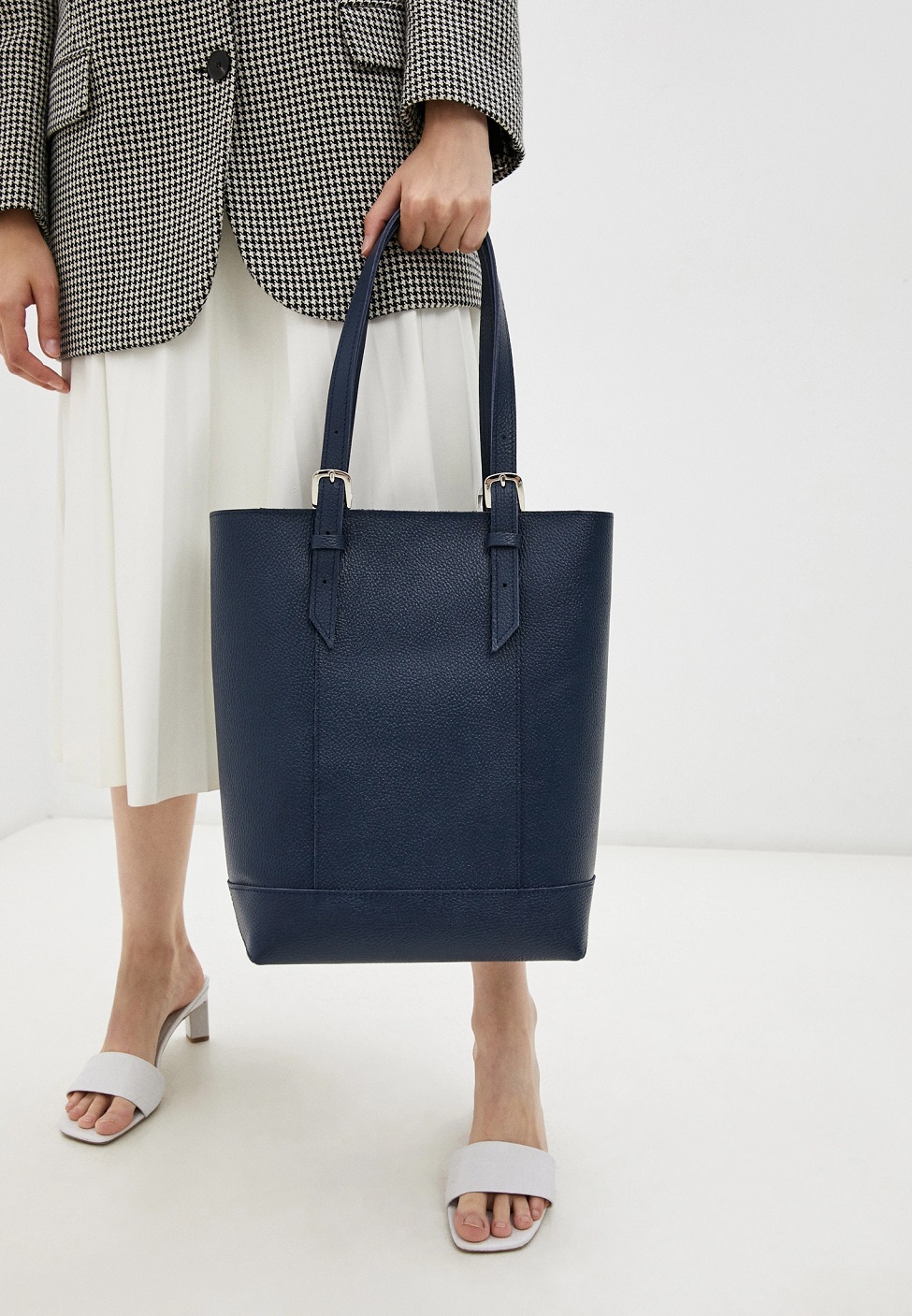 Женская сумка-шоппер из натуральной кожи синяя A014 sapphire grain ZIPPER