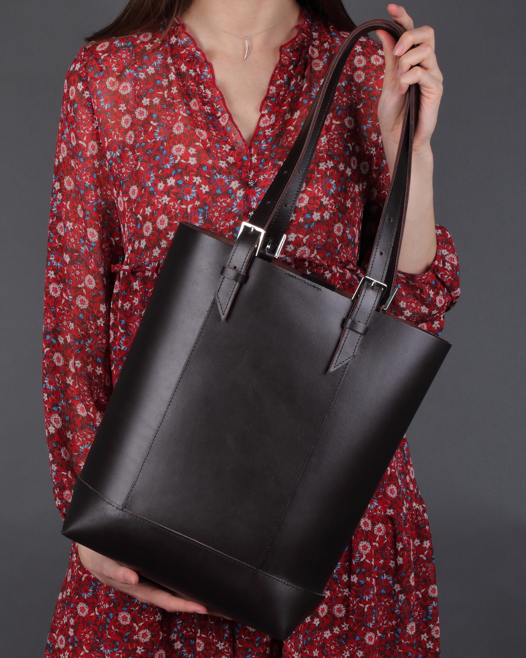 Женская сумка-шоппер из натуральной кожи коричневая A0142