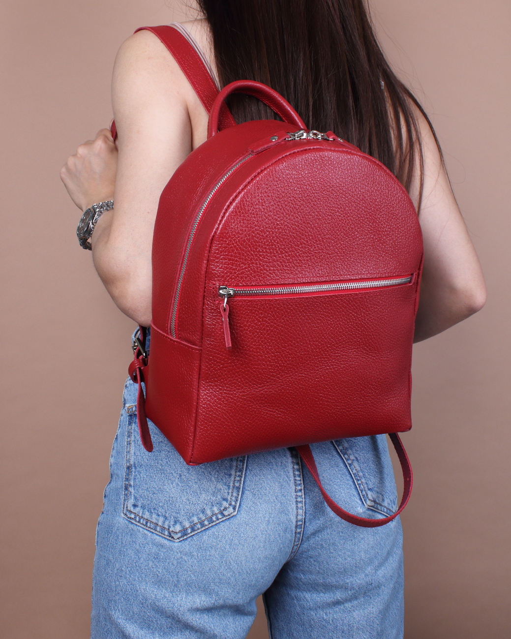Женский рюкзак из натуральной кожи красный B008 ruby grain