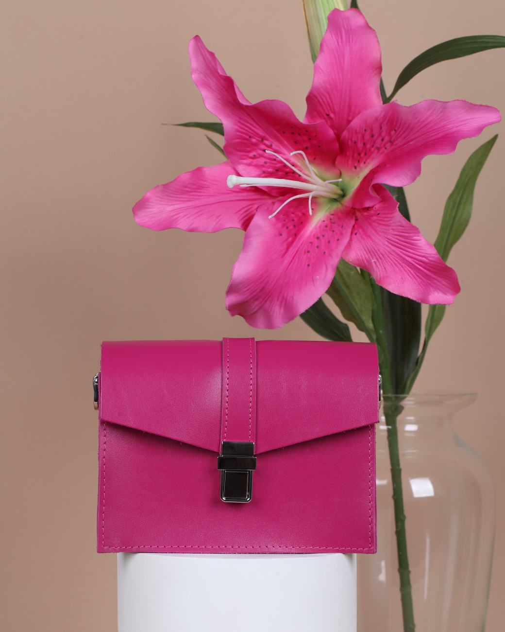 Женская кожаная поясная сумка розовая A009 fuchsia mini
