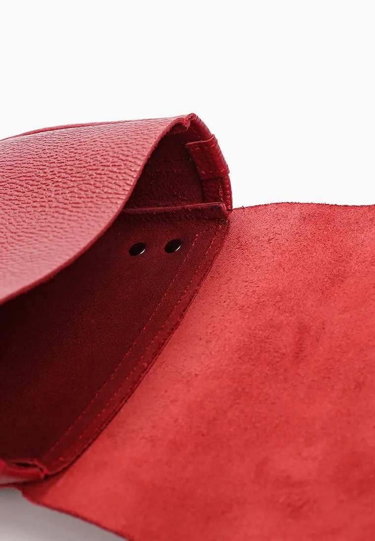Женская поясная сумка из натуральной кожи красная A016 ruby mini grain