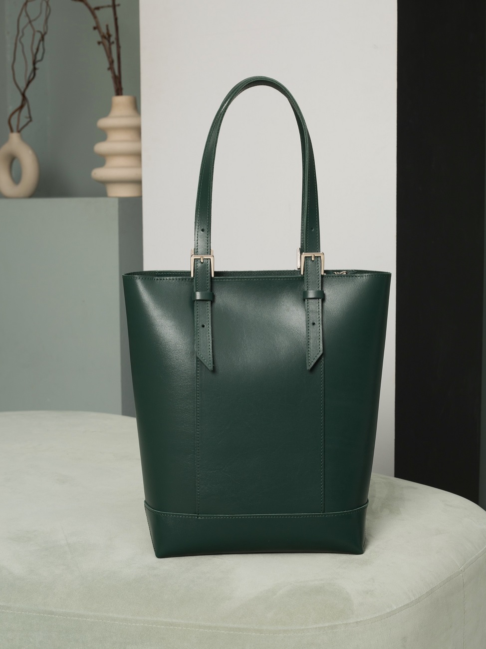 Женская сумка-шоппер из натуральной кожи зеленая A014 emerald ZIPPER