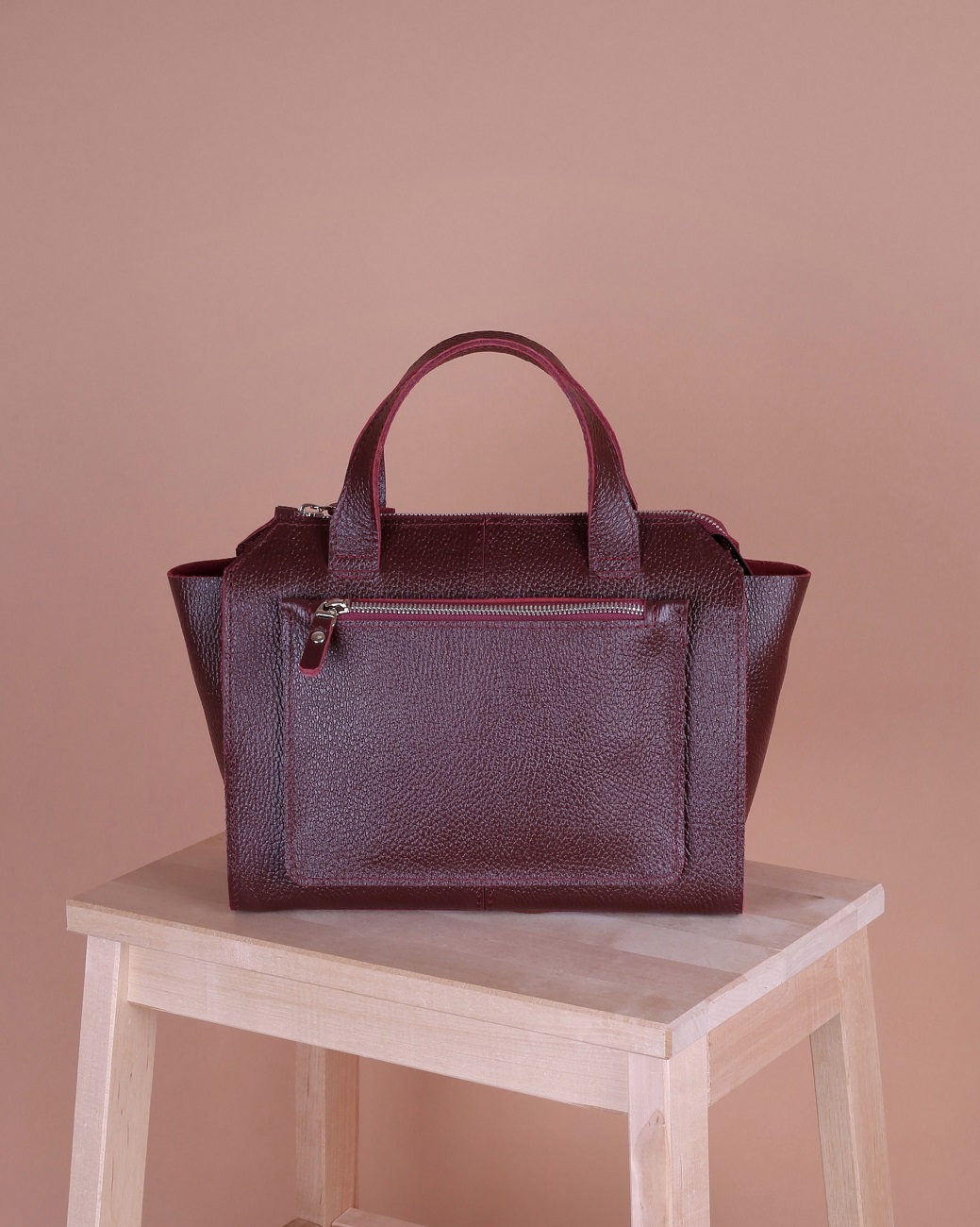 Женская сумка тоут из натуральной кожи бордовая A018 burgundy mini grain