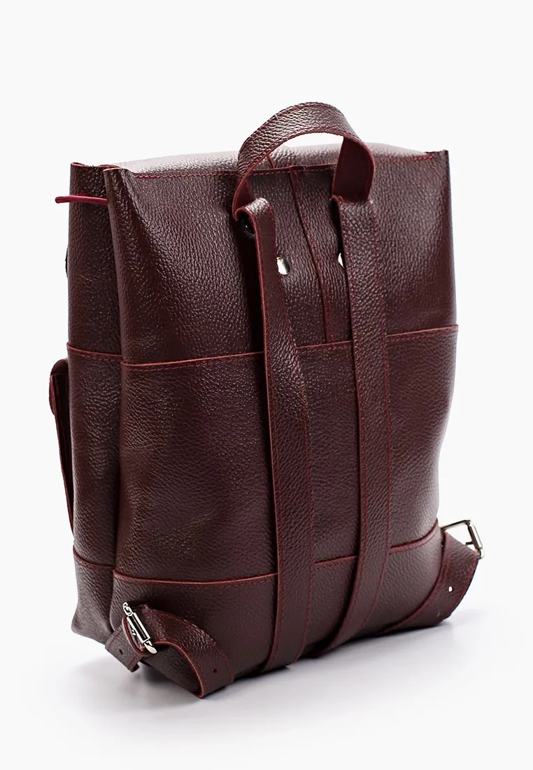 Женский кожаный рюкзак с карманами бордовый B010 burgundy grain