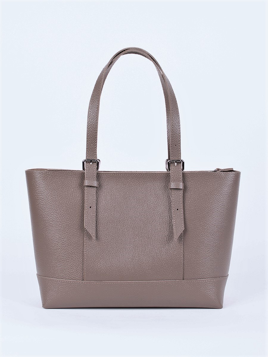Женская кожаная сумка-шоппер серо-бежевая A032 taupe grain