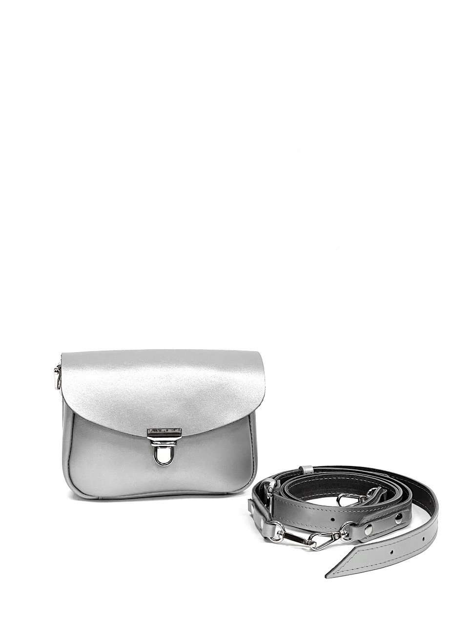 Женская поясная сумка из натуральной кожи серебристая A001 silver mini