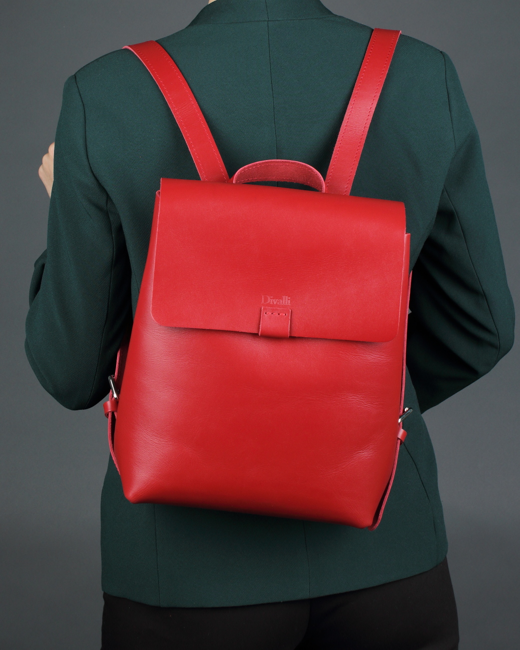 Женский рюкзак из натуральной кожи красный B003 ruby