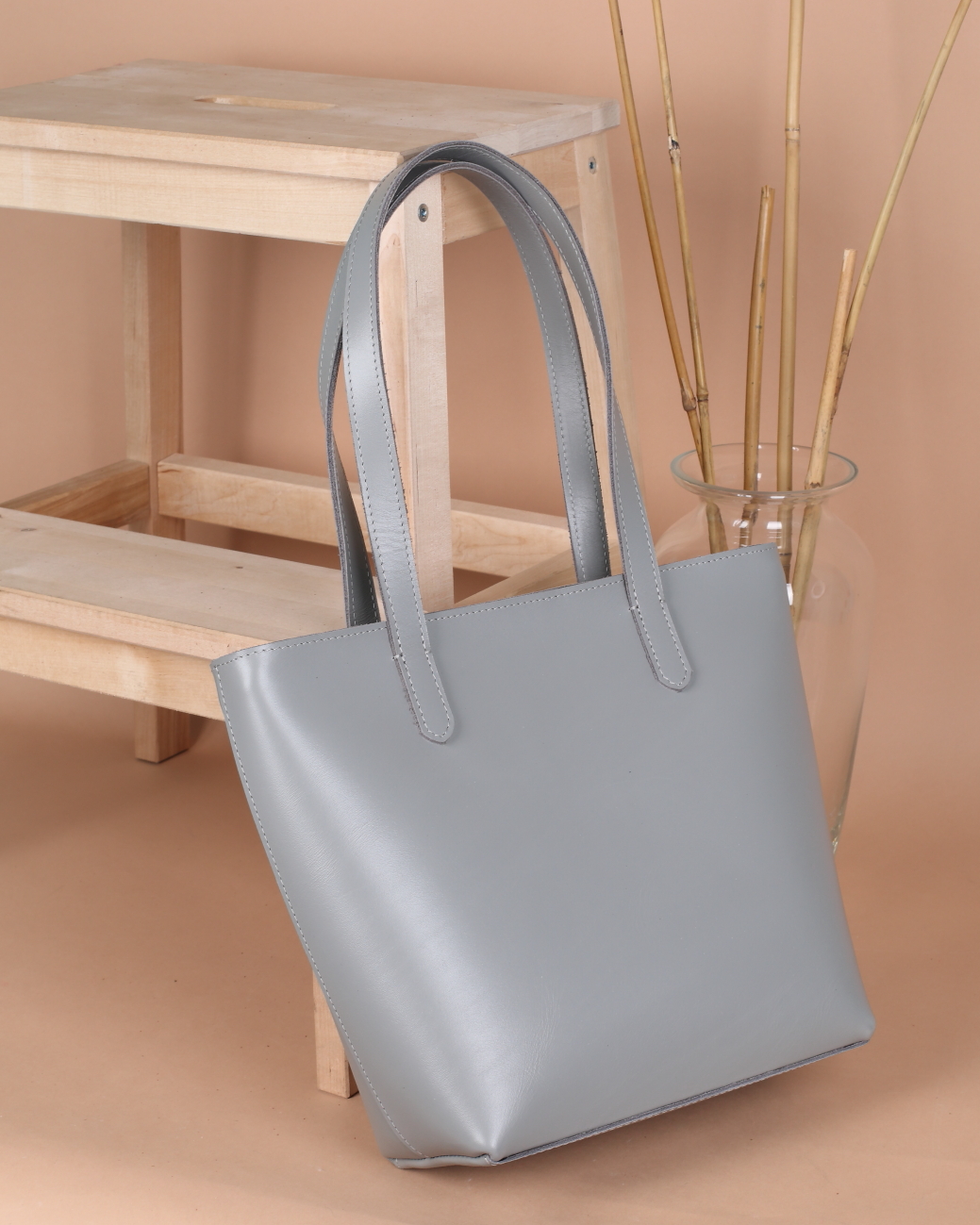 Женская кожаная сумка шоппер серая A019 grey