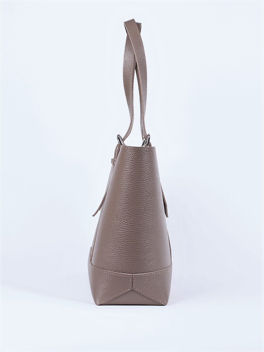 Женская кожаная сумка-шоппер серо-бежевая A032 taupe grain