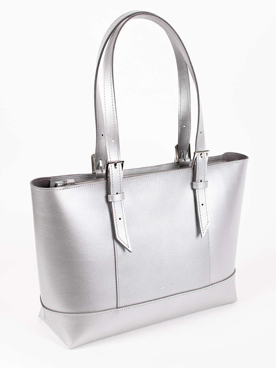 Женская кожаная сумка-шоппер серебристая A032 silver