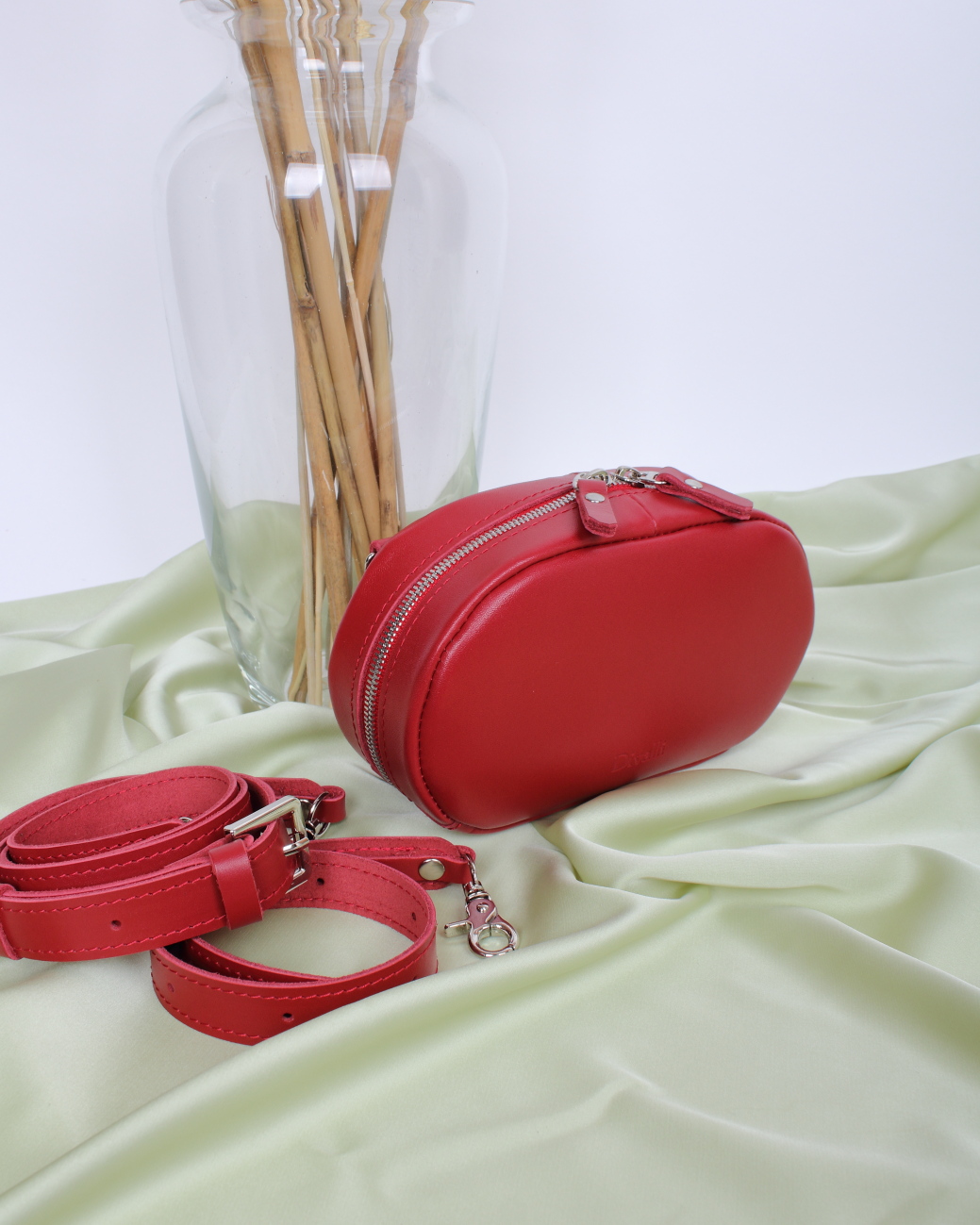 Женская поясная сумка из натуральной кожи красная A030 ruby mini