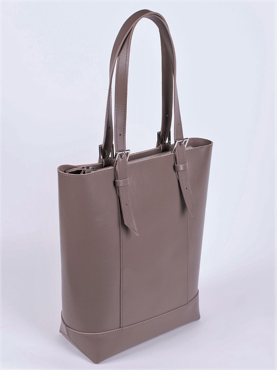 Женская кожаная сумка-шоппер серо-бежевая A014 taupe ZIPPER