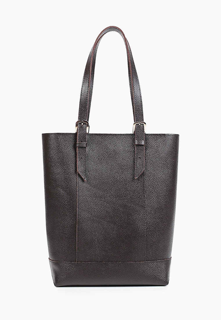 Женская сумка-шоппер из натуральной кожи коричневая A014 brown grain ZIPPER