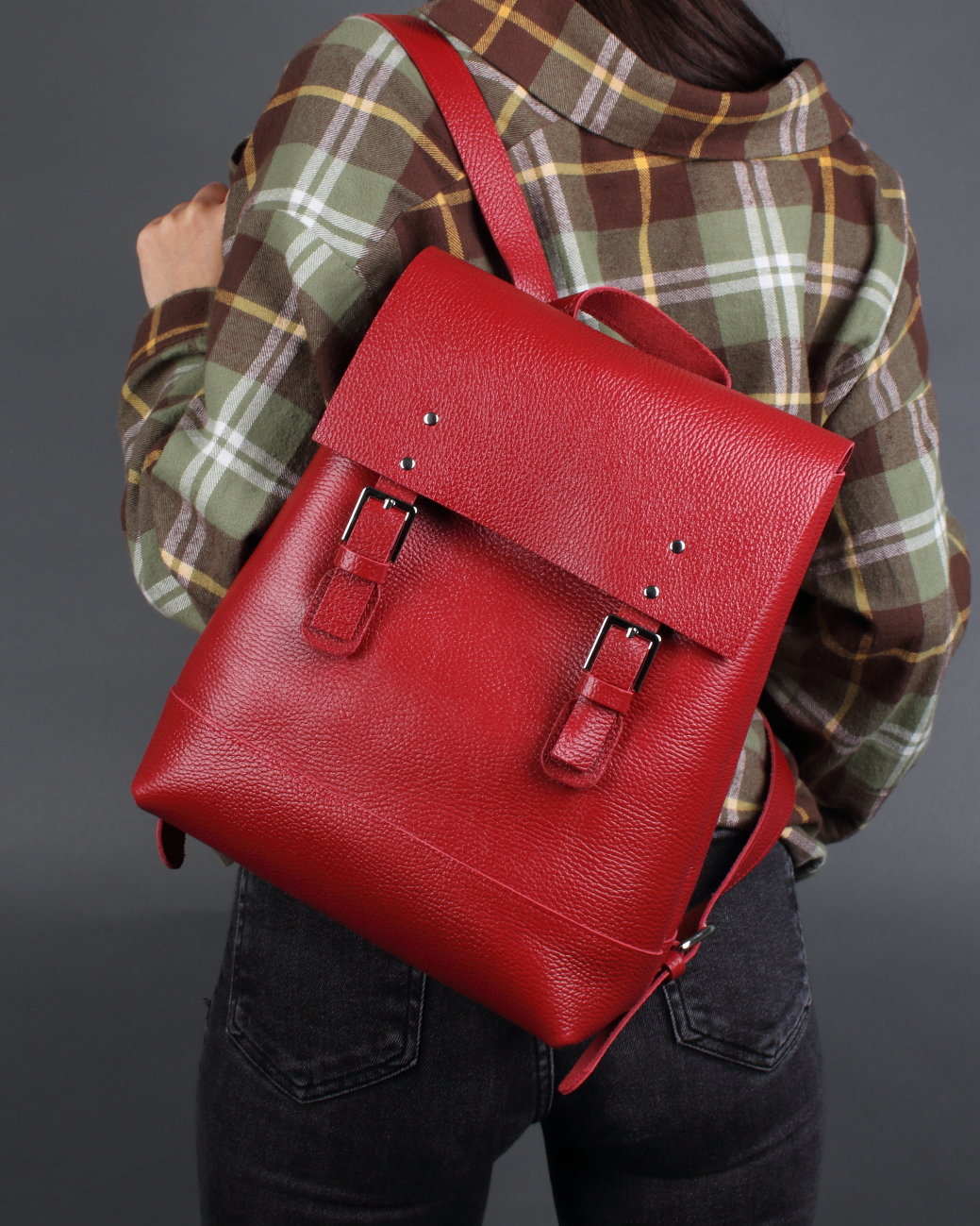 Женский рюкзак из натуральной кожи красный B007 ruby grain