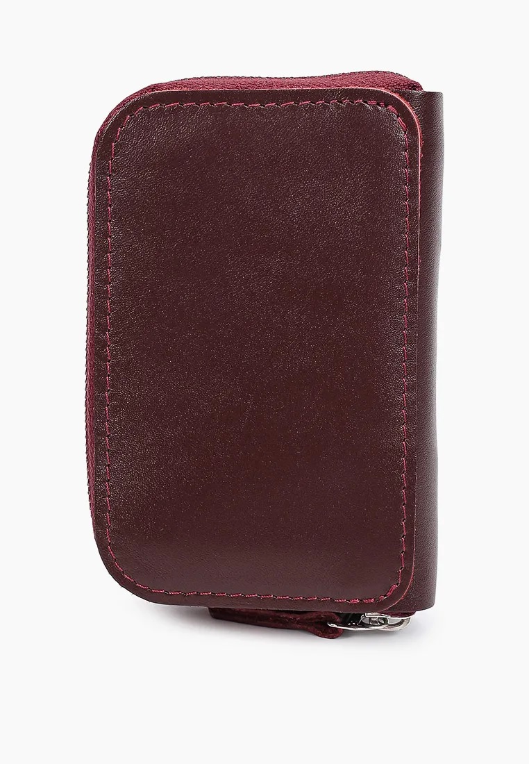 Кожаный кошелек на молнии бордовый W010 burgundy