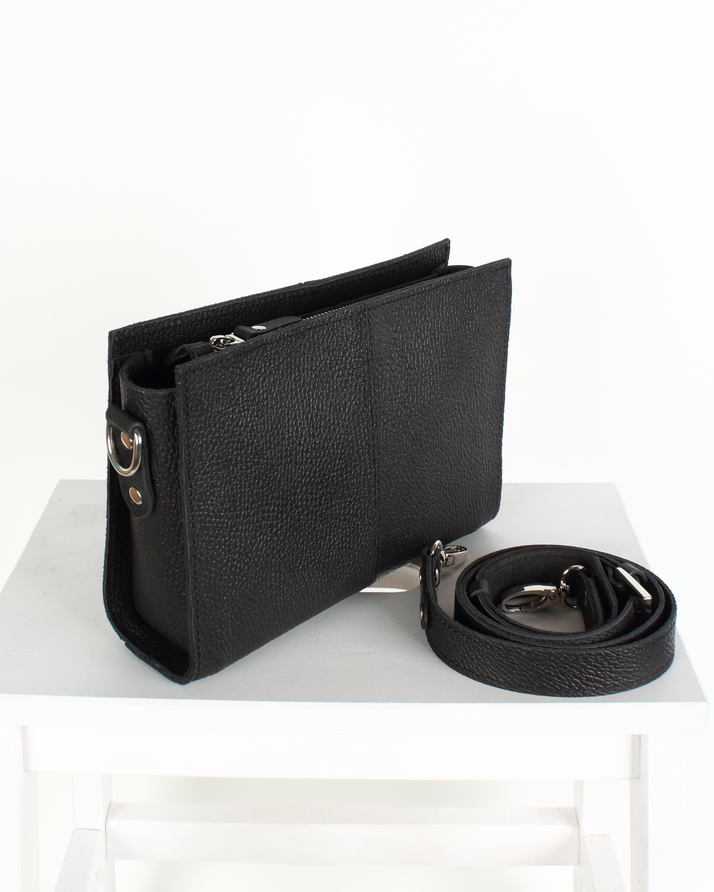 Женская кожаная сумка кросс-боди черная A025 black mini grain