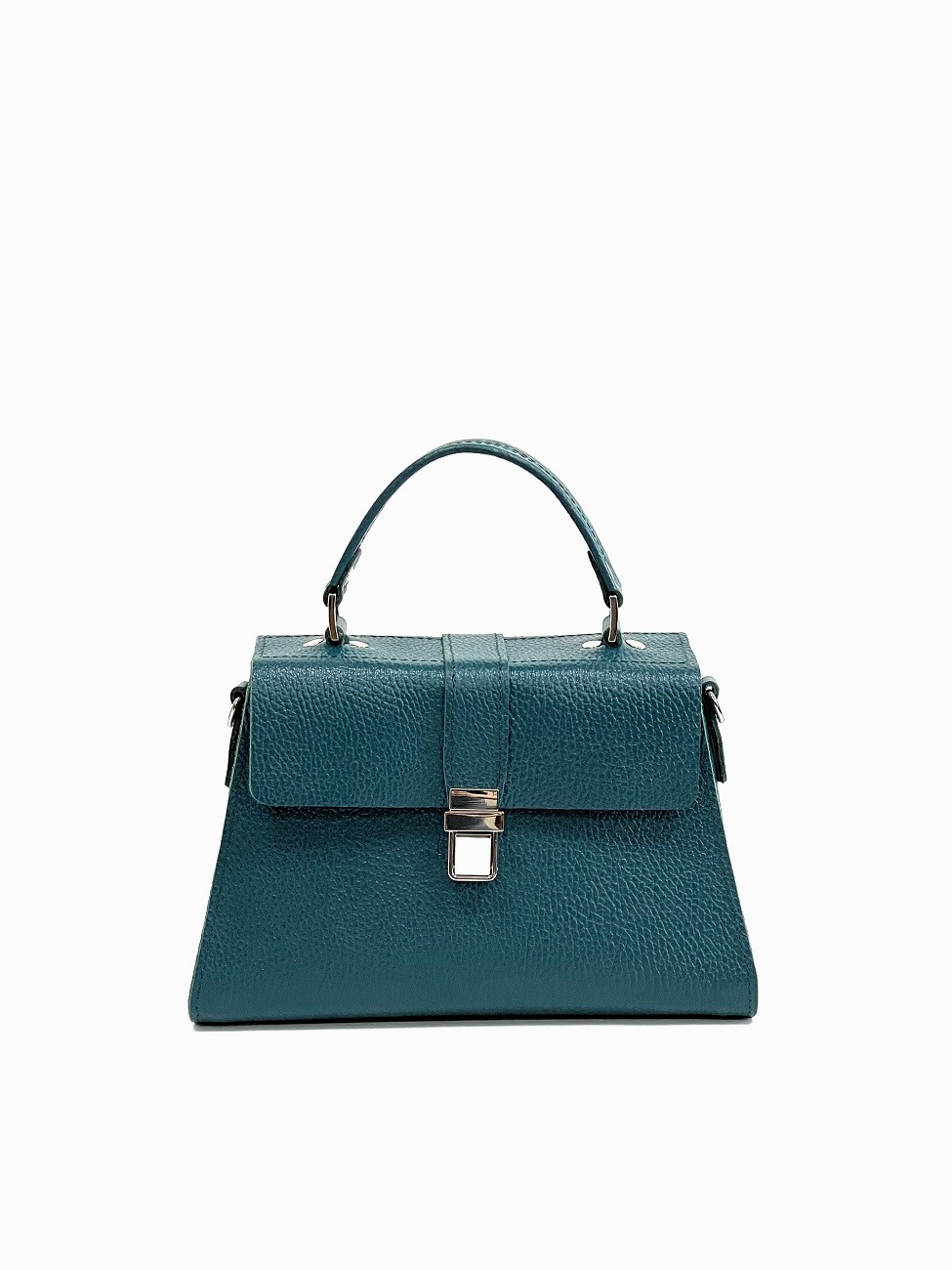 Женская кожаная сумка трапеция сине-зеленая A023 teal mini grain