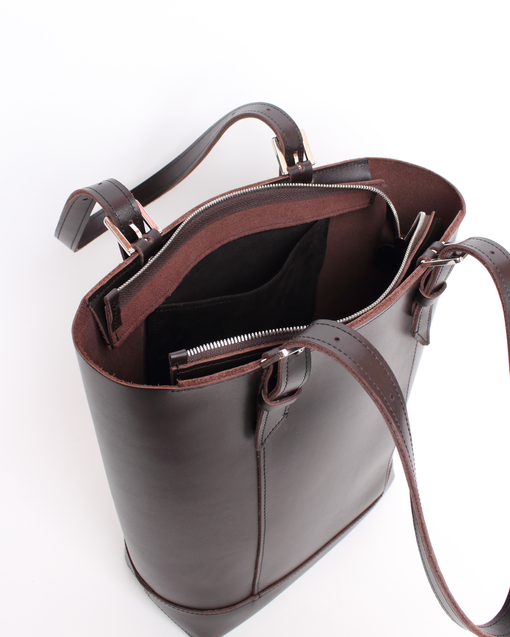 Женская кожаная сумка-шоппер коричневая A0142 ZIPPER