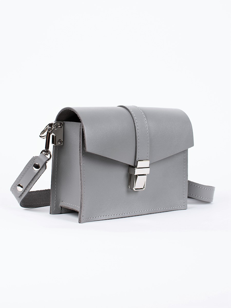 Женская кожаная поясная сумка серая A009 grey mini