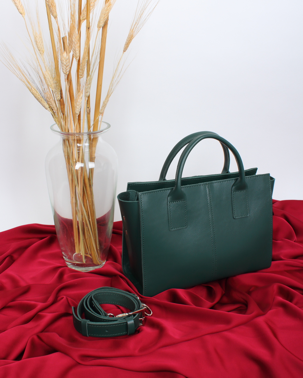 Женская сумка тоут из натуральной кожи изумрудная A027 emerald