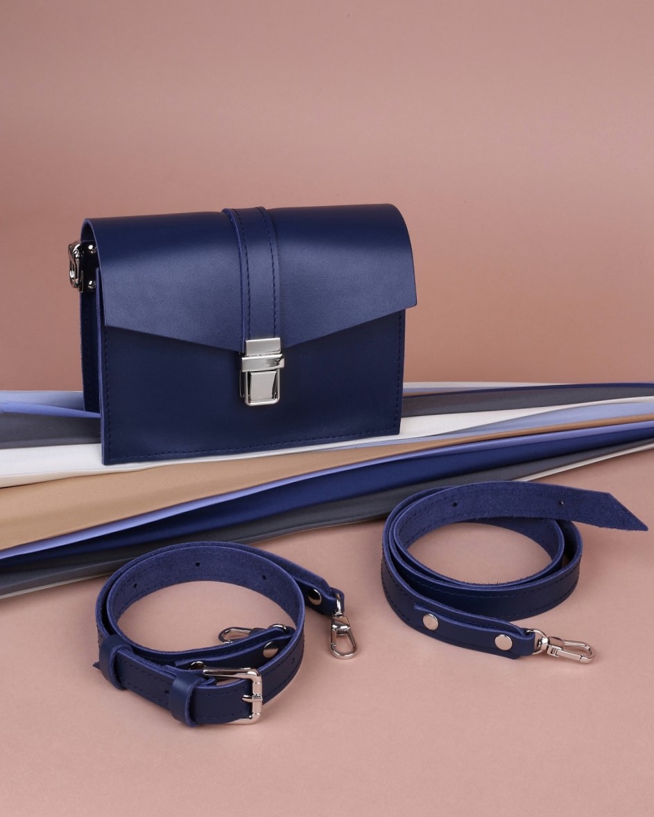 Женская кожаная поясная сумка синяя A009 sapphire mini