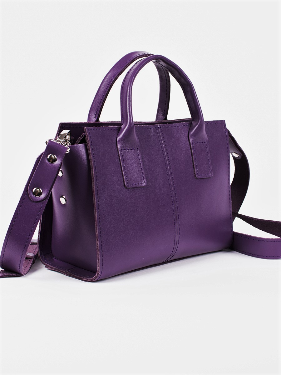 Женская кожаная сумка тоут фиолетовая A027 purple mini