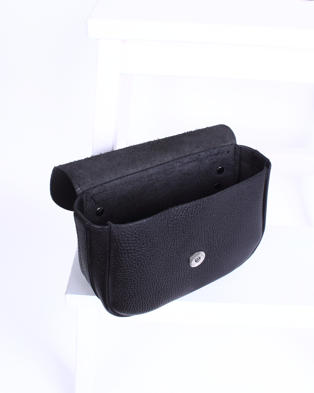 Женская поясная сумка из натуральной кожи черная A016 black mini grain