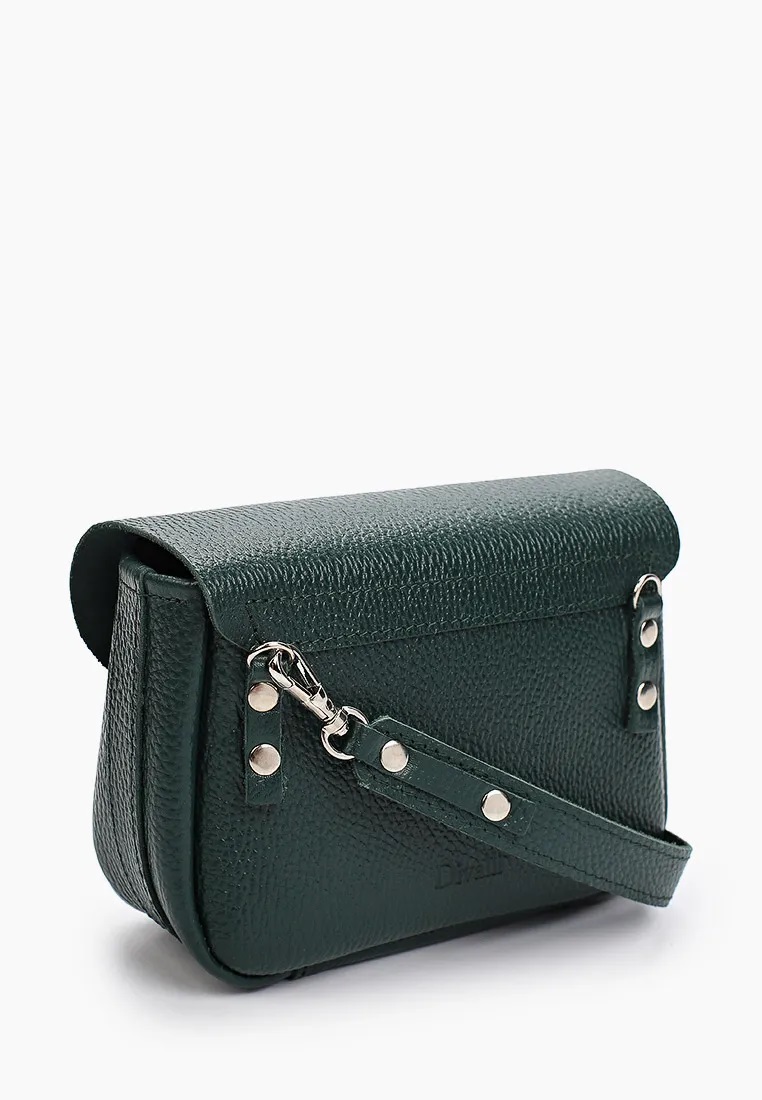Женская поясная сумка из натуральной кожи зеленая A016 emerald mini grain