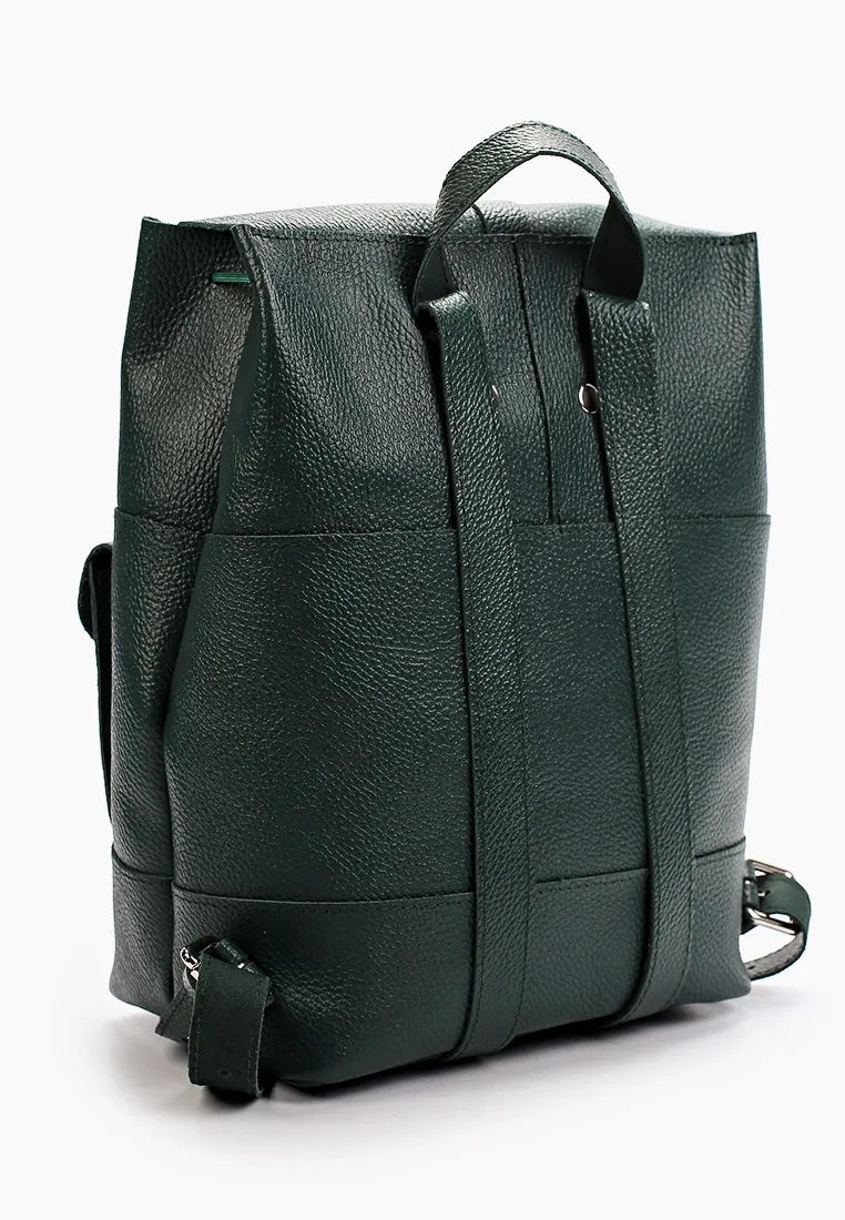 Женский кожаный рюкзак с карманами темно-зеленый B010 emerald grain