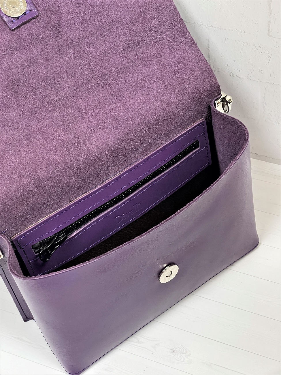 Женская кожаная сумка через плечо фиолетовая A005 purple
