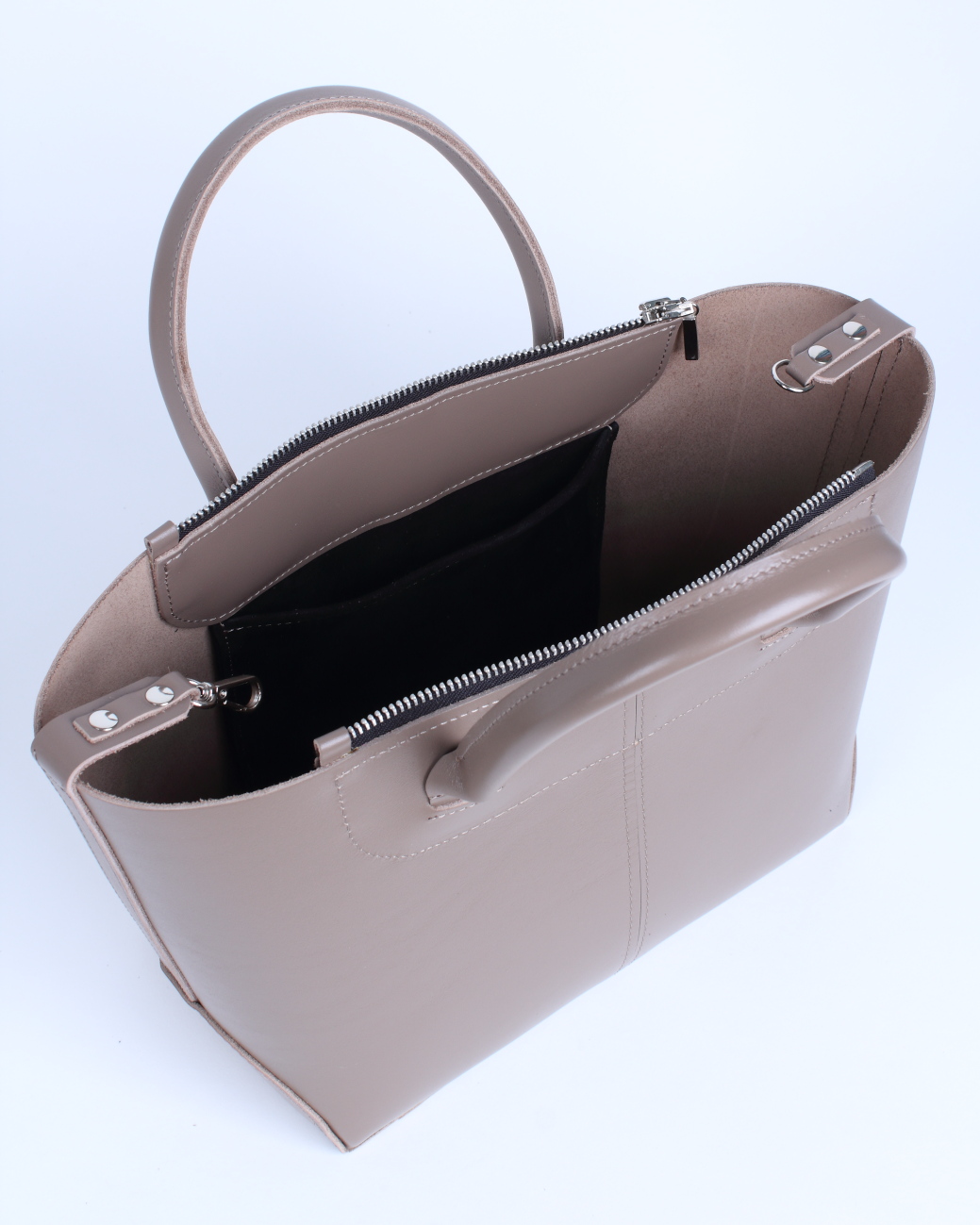 Женская кожаная сумка саквояж-трансформер серо-бежевая A020 taupe mini