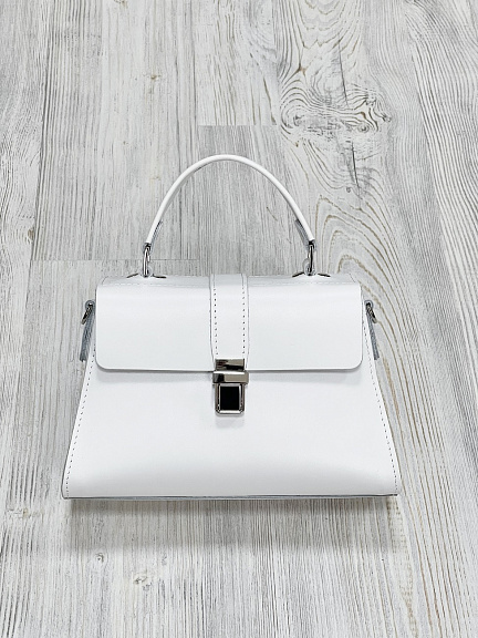 Женская сумка трапеция из натуральной кожи белая A023 white mini