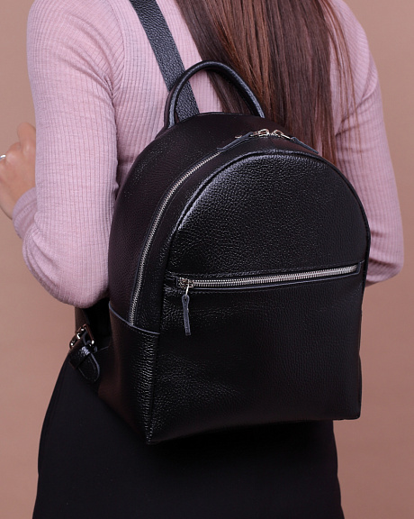 Женский рюкзак из натуральной кожи на молнии черный B008 black grain