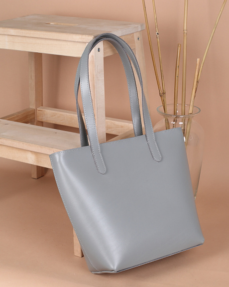 Женская кожаная сумка шоппер серая A019 grey