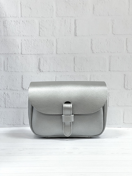 Женская поясная сумка из натуральной кожи серебристая A016 silver mini
